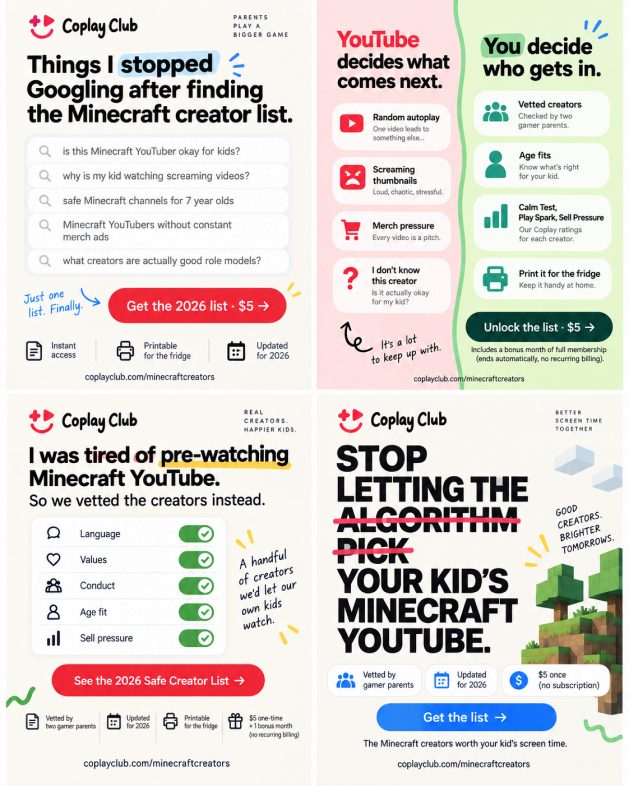 Four first-pass Coplay ad concepts